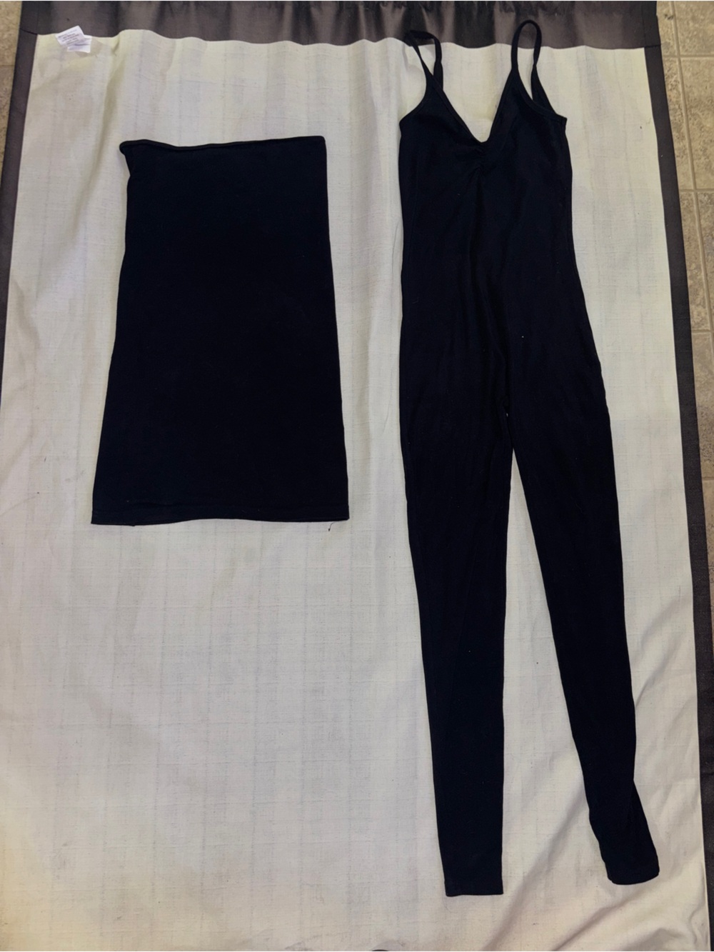American apparel, black jumpsuit and skirt